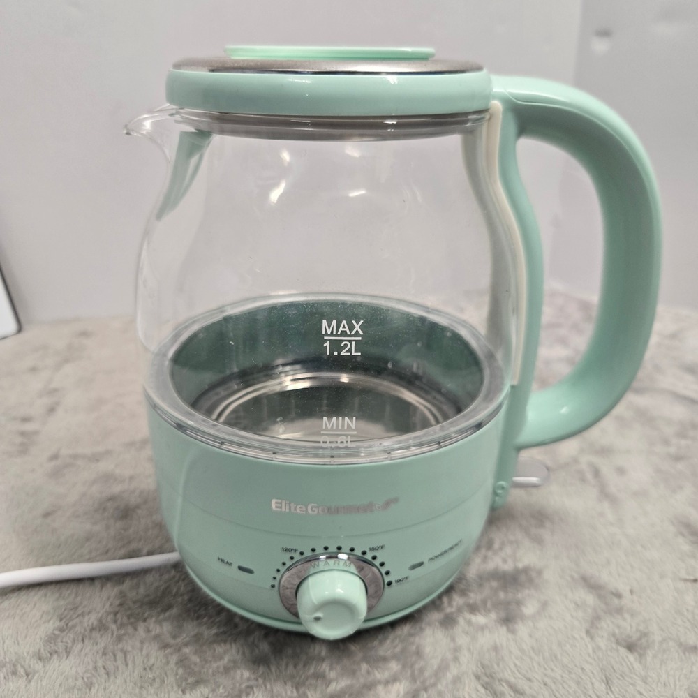 Elite Gourmet EKT1220M Electric Glass Kettle 1.2L Mint Green Adjustable Temp